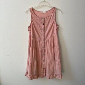 Altar'd State Linen Blend Salmon Pink Sleeveless Button Down Tiered Dress